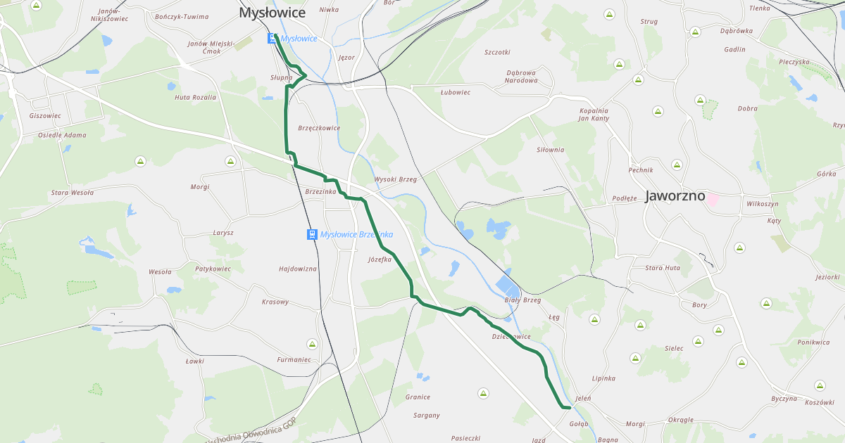 Zielony szlak rowerowy w Mysłowicach mapa Velomapa pl